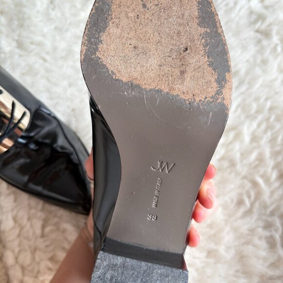 Jason Wu Black Patent Leather Lace-Up Heels Silver Hardware Chunky Heel 7.5 - Picture 3 of 7